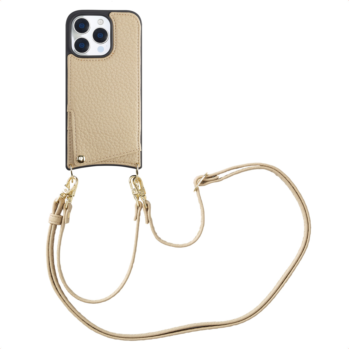 Selencia Nova Telefoonhoes met Koord en Pashouder voor de Apple iPhone 16 Pro - Beige