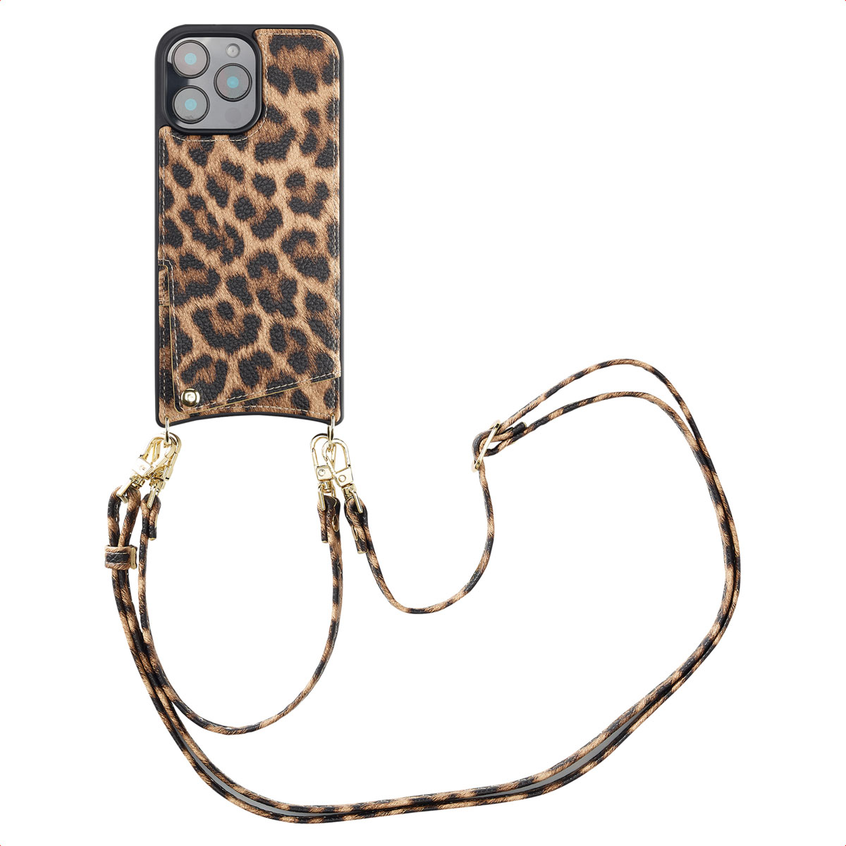 Selencia Nova Telefoonhoes met Koord en Pashouder voor de Apple iPhone 16 Pro Max - Leopard