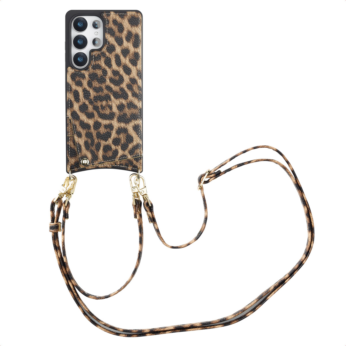 Selencia Nova Telefoonhoes met Koord en Pashouder voor de Samsung Galaxy S25 Ultra - Leopard