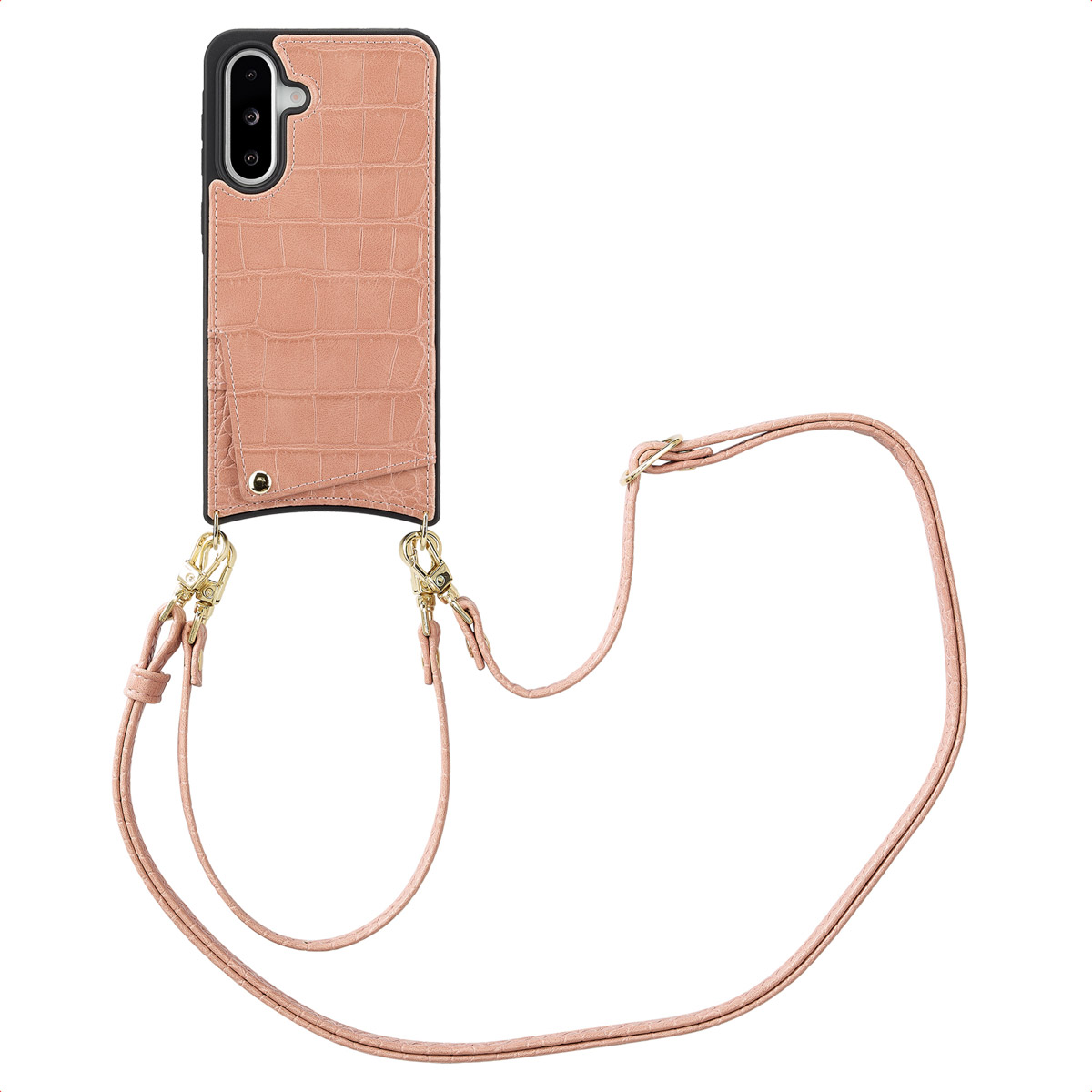 Selencia Nova Croco Telefoonhoes met Koord en Pashouder voor de Samsung Galaxy A36 / A56 - Old Pink