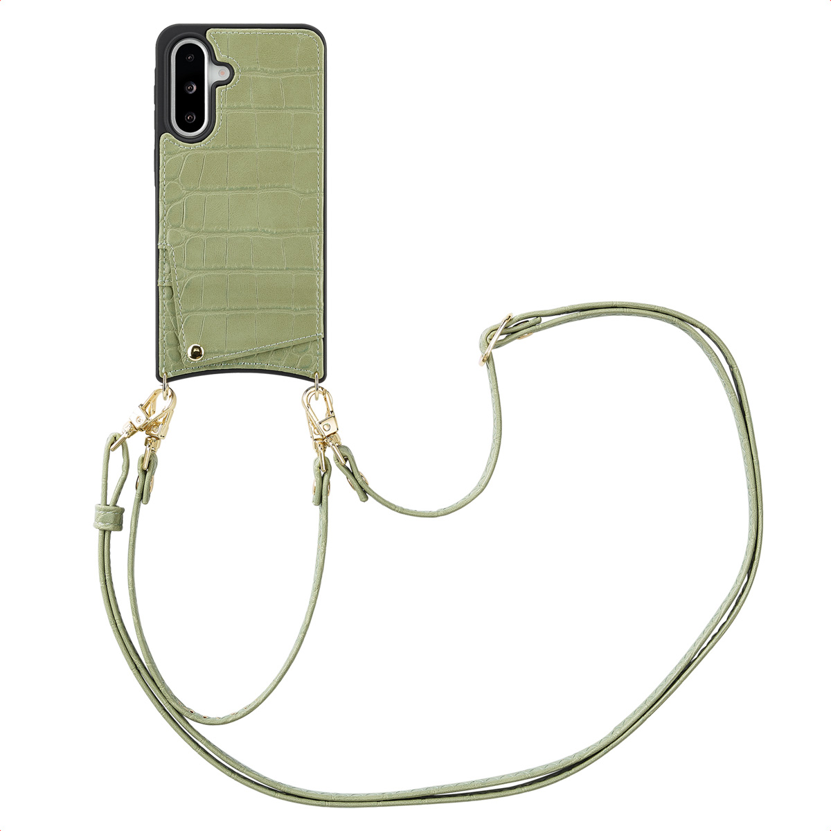 Selencia Nova Croco Telefoonhoes met Koord en Pashouder voor de Samsung Galaxy A36 / A56 - Sage Green
