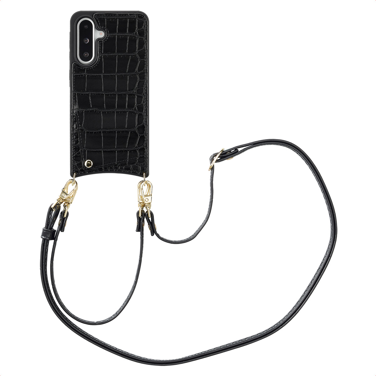 Selencia Nova Croco Telefoonhoes met Koord en Pashouder voor de Samsung Galaxy A36 / A56 - Zwart