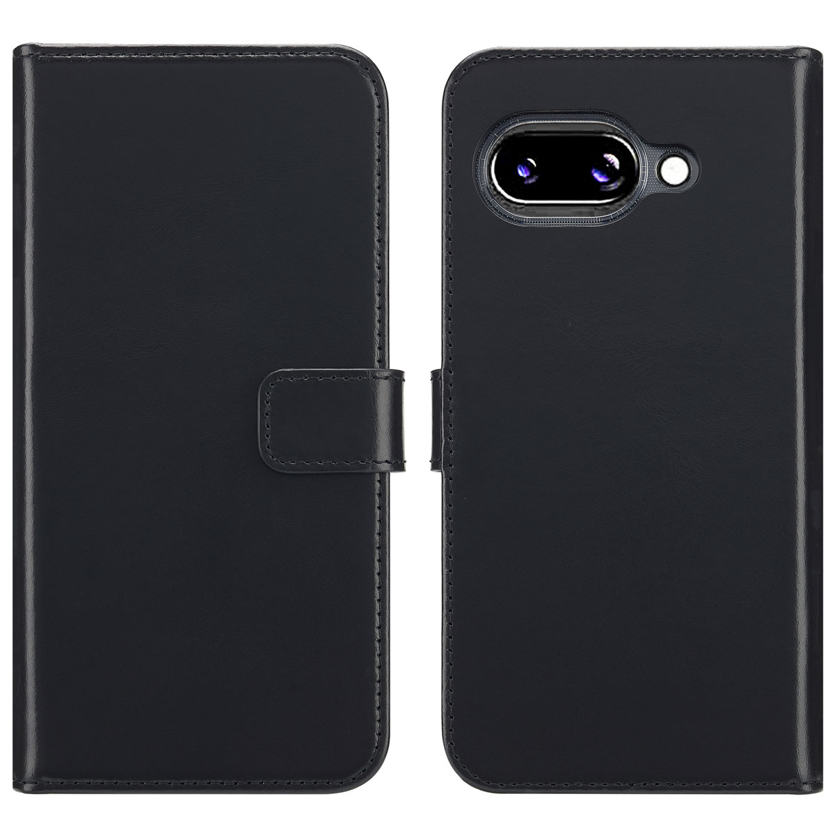 Selencia Echt Leren Bookcase voor de Google Pixel 9A - Zwart