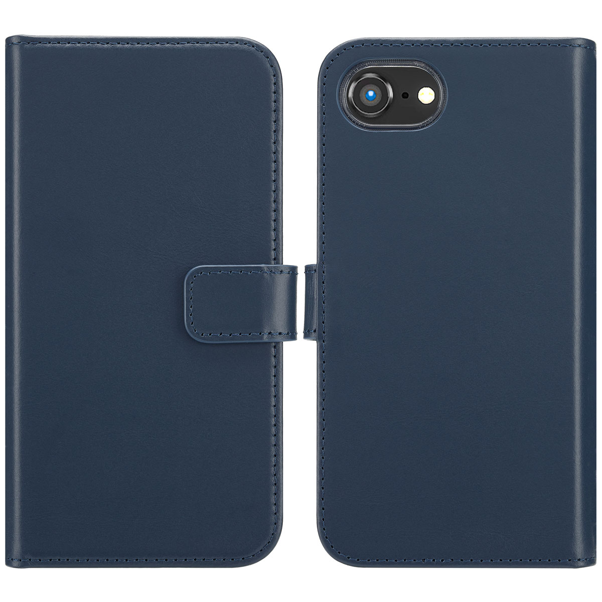 Selencia Echt Leren Bookcase voor de Apple iPhone 17e / 16e - Blauw