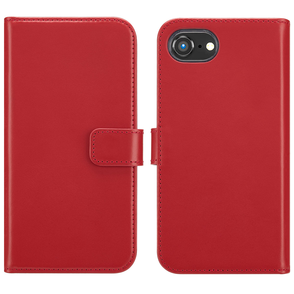 Selencia Echt Leren Bookcase voor de Apple iPhone 17e / 16e - Rood