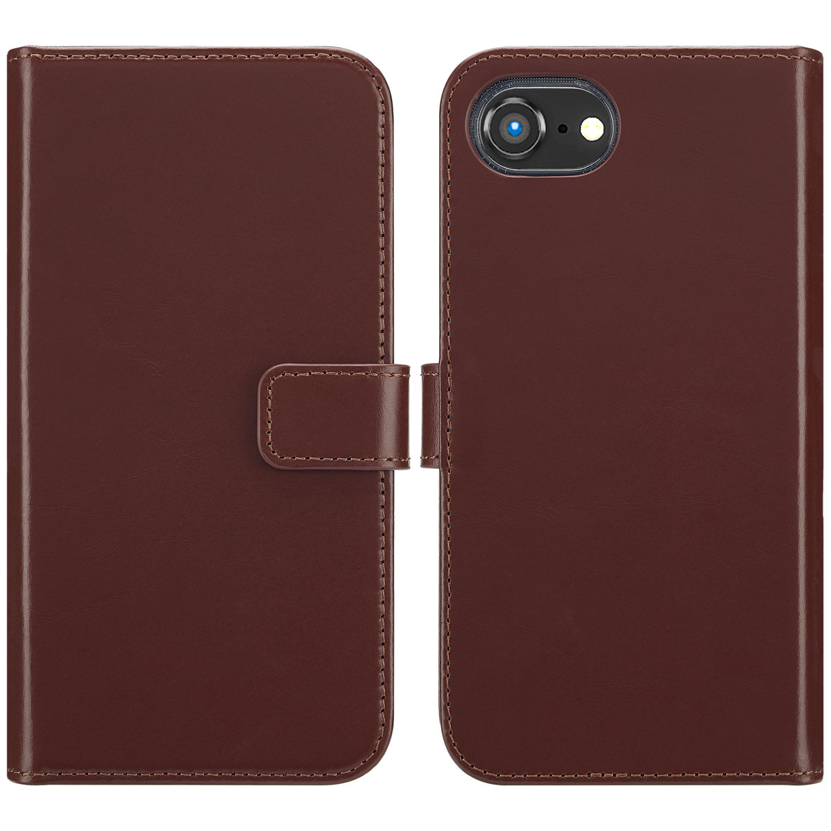 Selencia Echt Leren Bookcase voor de Apple iPhone 17e / 16e - Bruin