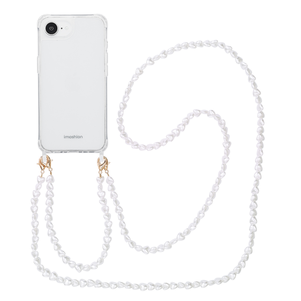 imoshion Coque avec dragonne + bracelet Apple iPhone 17e / 16e - Perles Cœurs