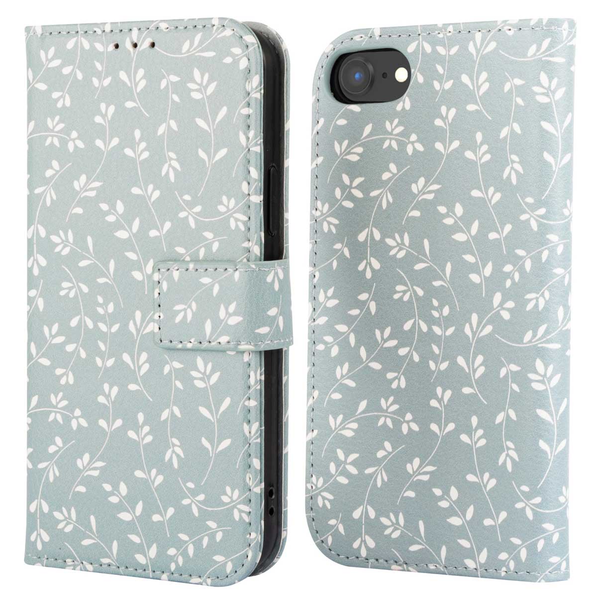 imoshion Design Bookcase voor de Apple iPhone SE (2022 / 2020) / 8 / 7 / 6(s) - Smoke Green Flowers