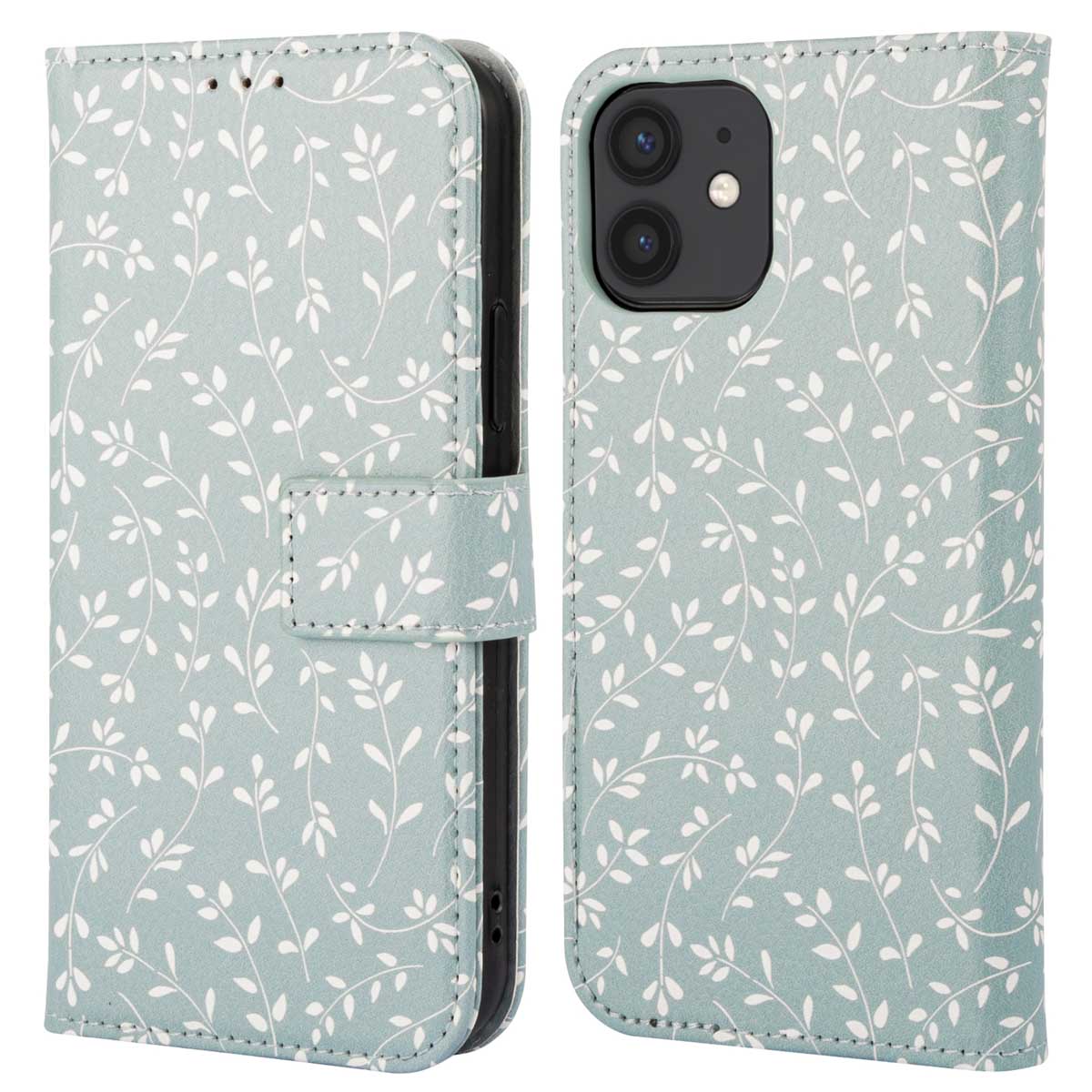 imoshion Design Bookcase voor de Apple iPhone 12 (Pro) - Smoke Green Flowers