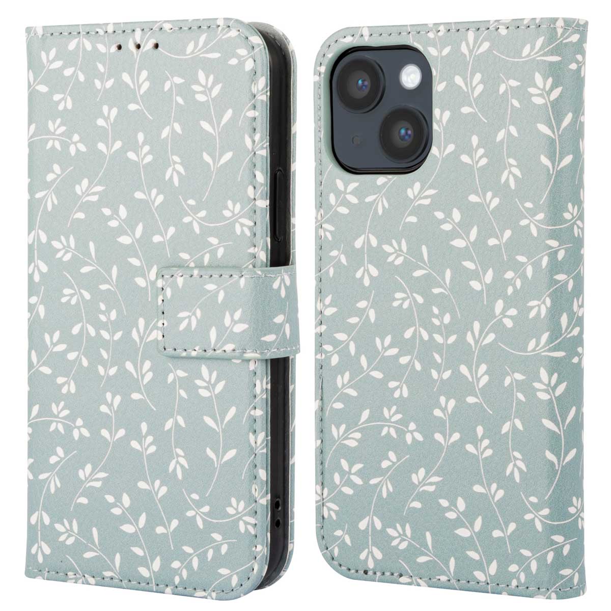 imoshion Design Bookcase voor de Apple iPhone 14 - Smoke Green Flowers
