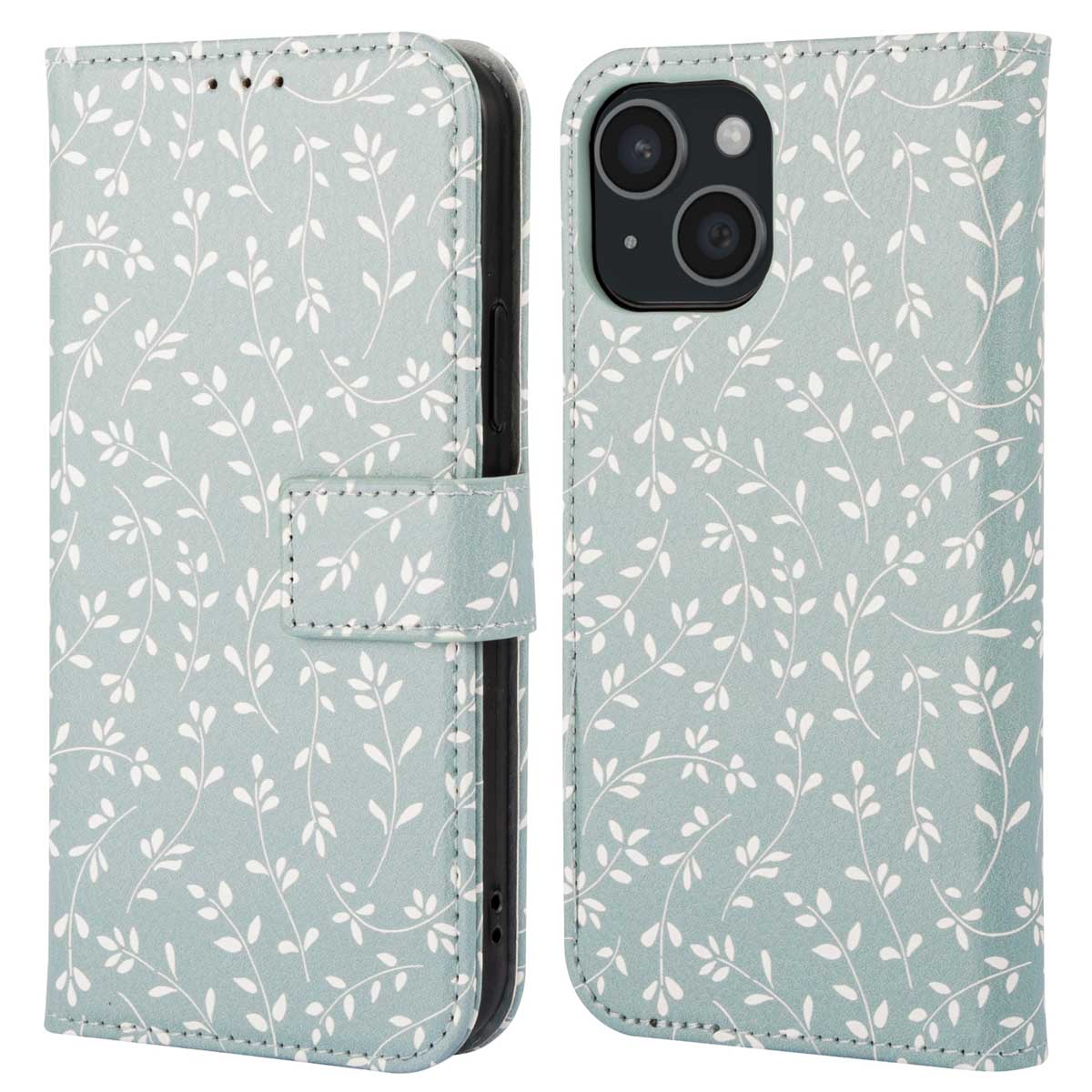 imoshion Design Bookcase voor de Apple iPhone 15 - Smoke Green Flowers