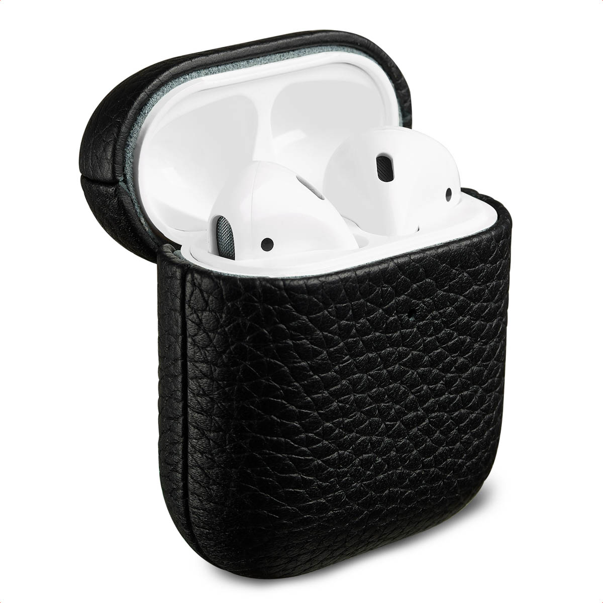 Accezz Coque en cuir véritable  Apple Airpods 1 / 2 - Noir