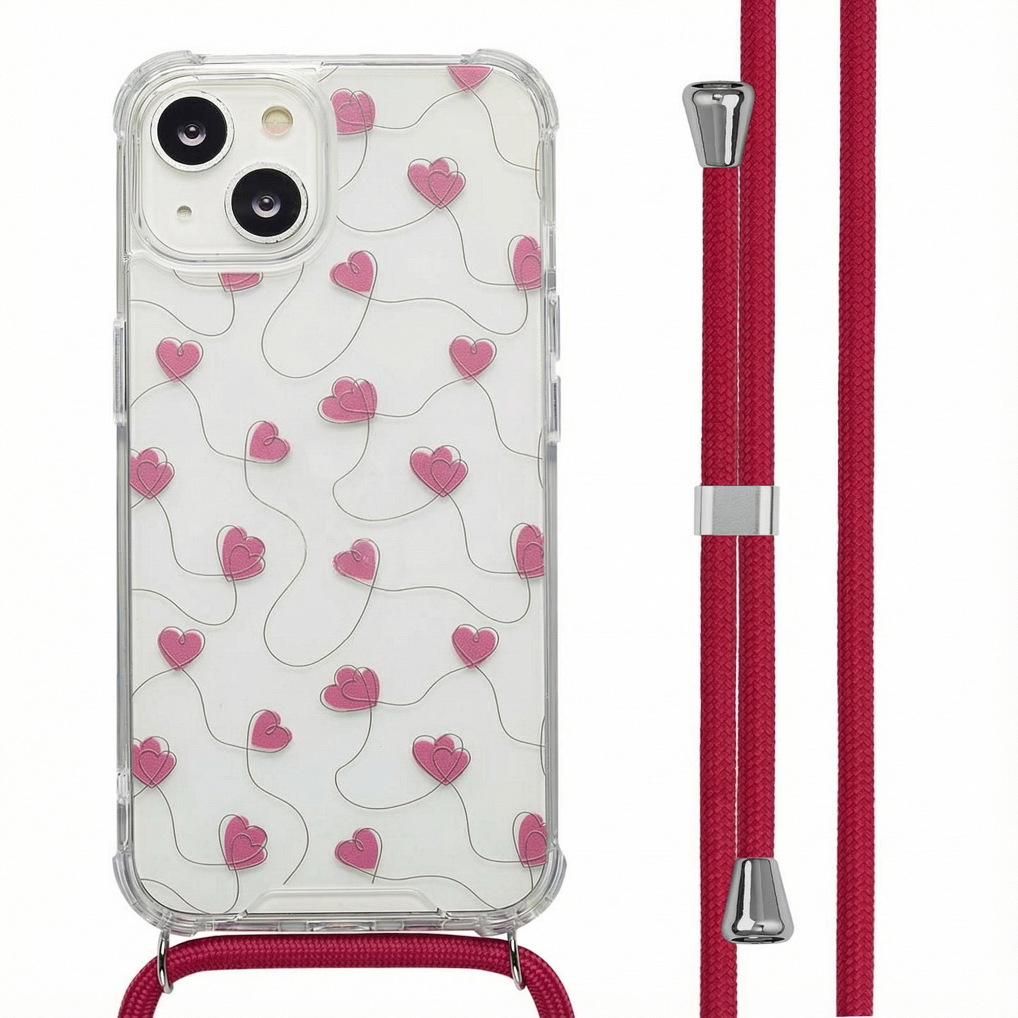 imoshion Design hoesje met koord voor de Apple iPhone 14 - Dusty Rose Connected Hearts