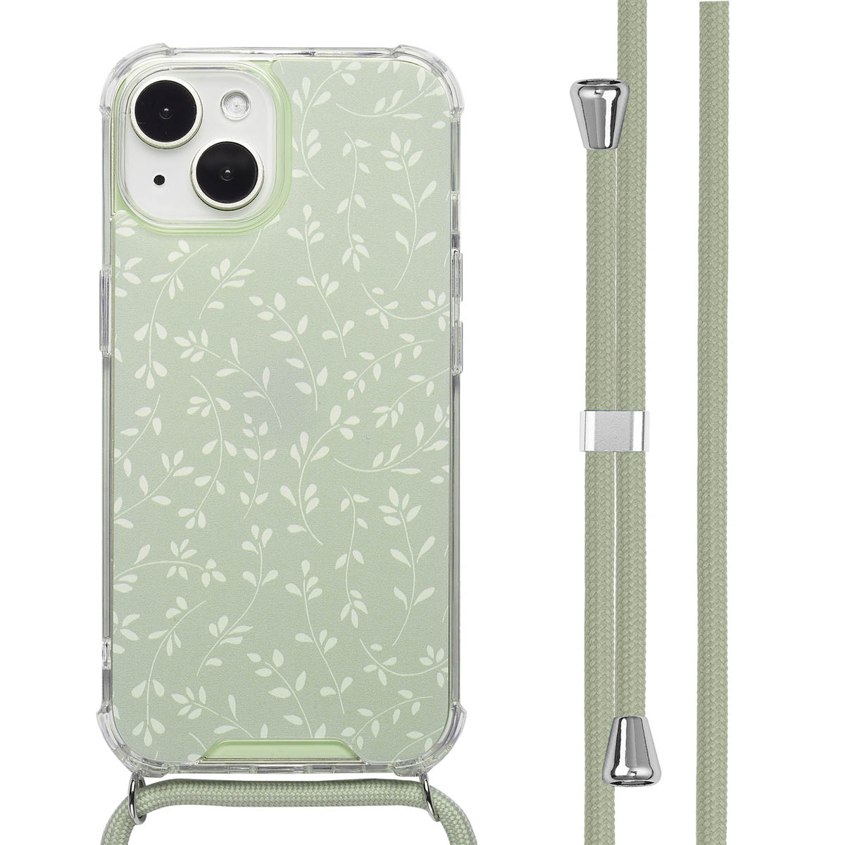 imoshion Coque Design avec cordon Apple iPhone 15 - Smoke Green Flowers