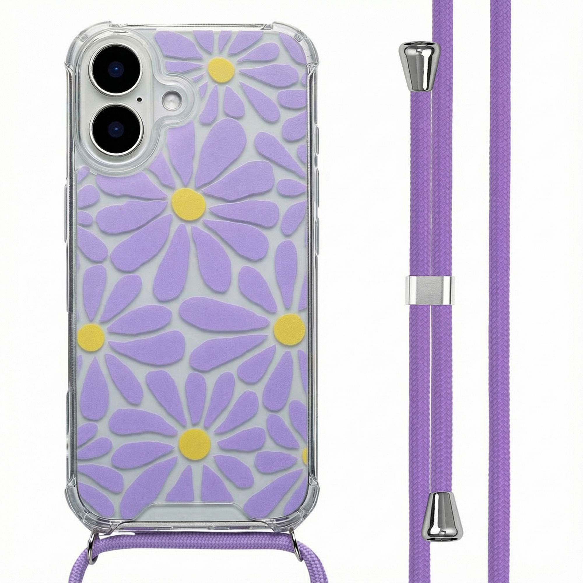 imoshion Design hoesje met koord voor de Apple iPhone 16 - Tropical Violet Flowers Connect