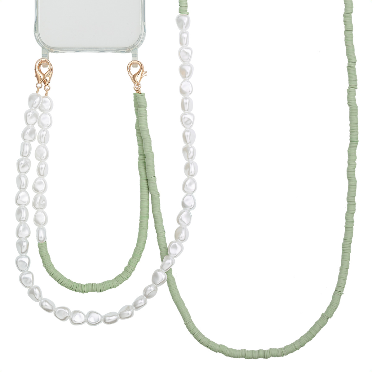 Selencia Telefoonkoorden set met Parels en Elastiekjes - Pistache Cream