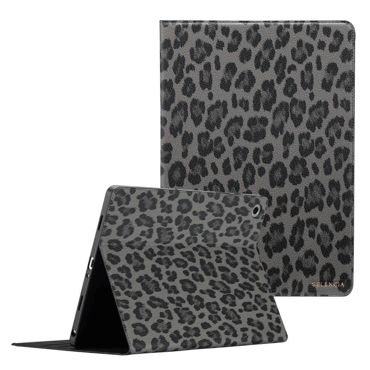 Selencia Sabi Bookcase met panterprint voor de Samsung Galaxy Tab A9 Plus - Midnight Black