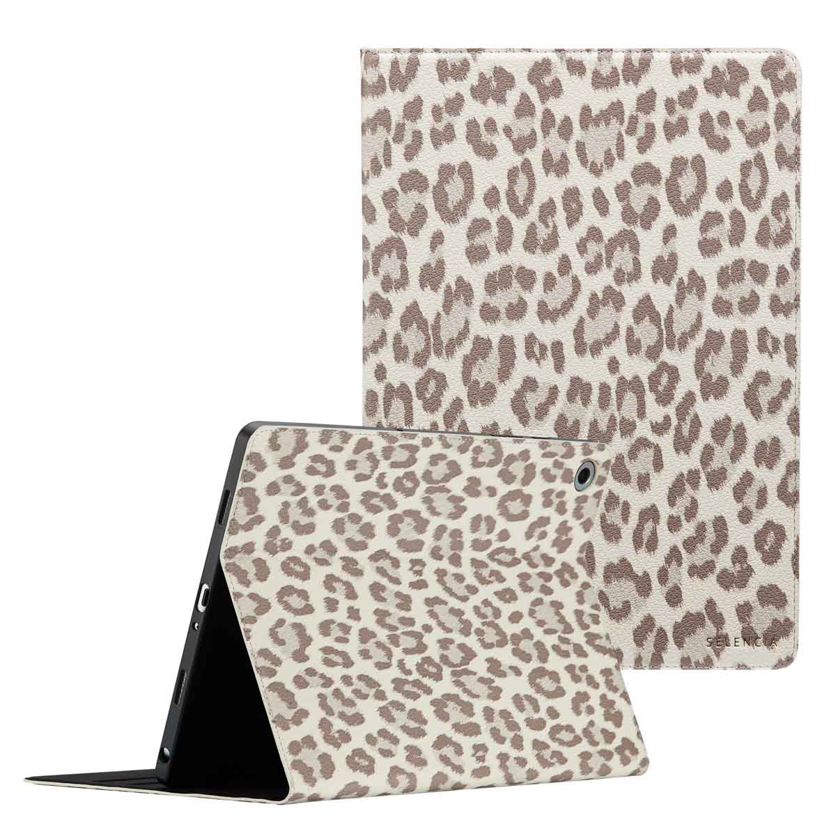 Selencia Sabi Bookcase met panterprint voor de Samsung Galaxy Tab A9 Plus - Soft Ivory