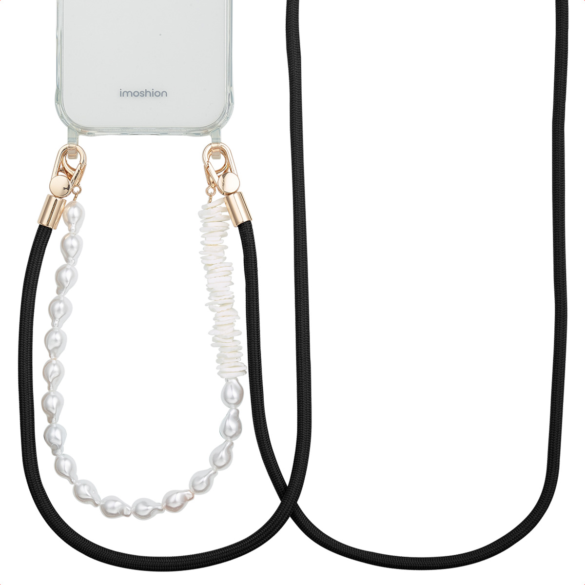 Selencia Telefoonkoorden Set met Parels en Schelpen - Midnight Black