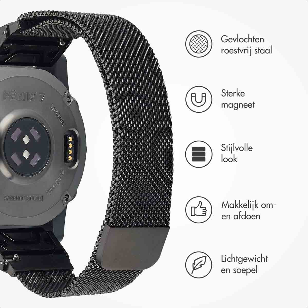 imoshion QuickFit® Milanees bandje - Garmin 20 mm aansluiting - Maat L/XL - Zwart