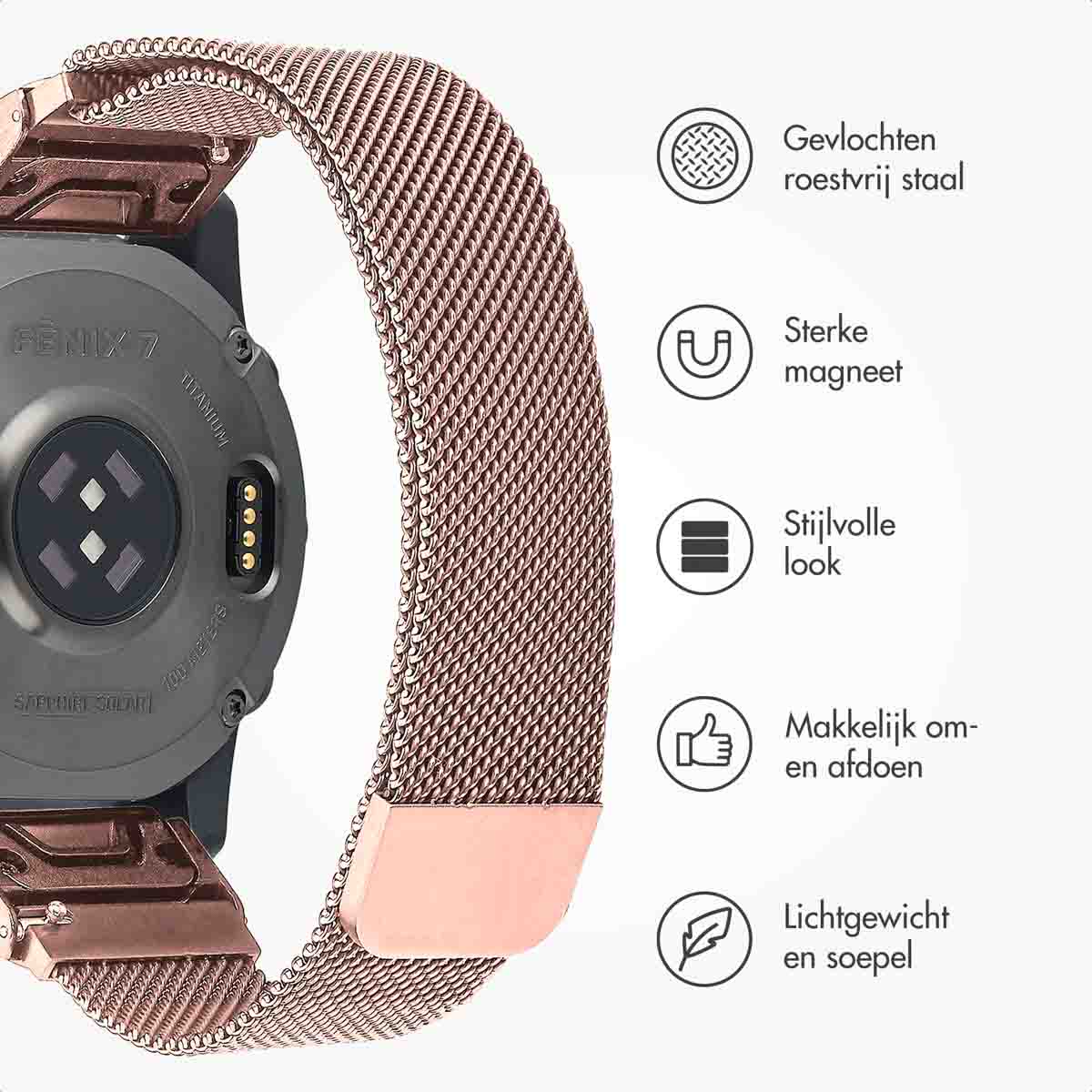 imoshion QuickFit® Milanees bandje - Garmin 20 mm aansluiting - Maat L/XL - Rose Gold