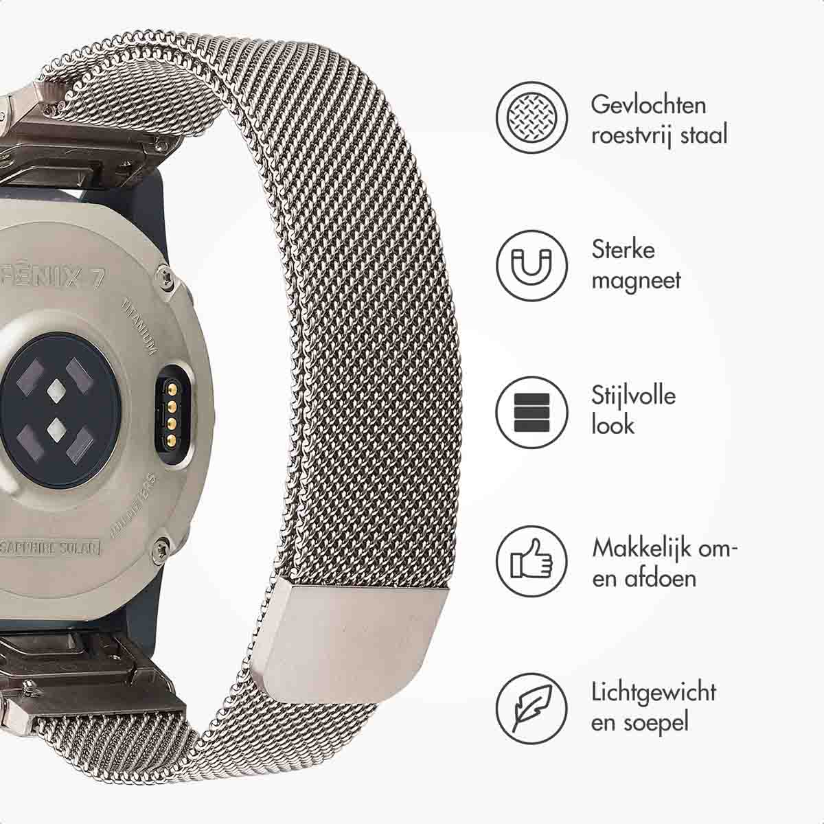 imoshion QuickFit® Milanees bandje - Garmin 22 mm aansluiting - Maat L/XL - Starlight