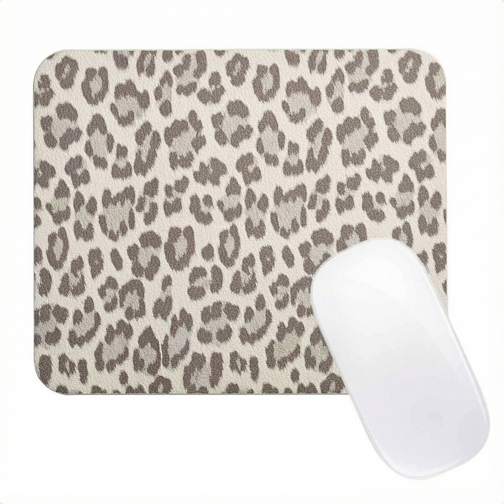 Selencia Sabi Kunstleren Muismat met Panterprint - 20 x 24 cm - Soft Ivory