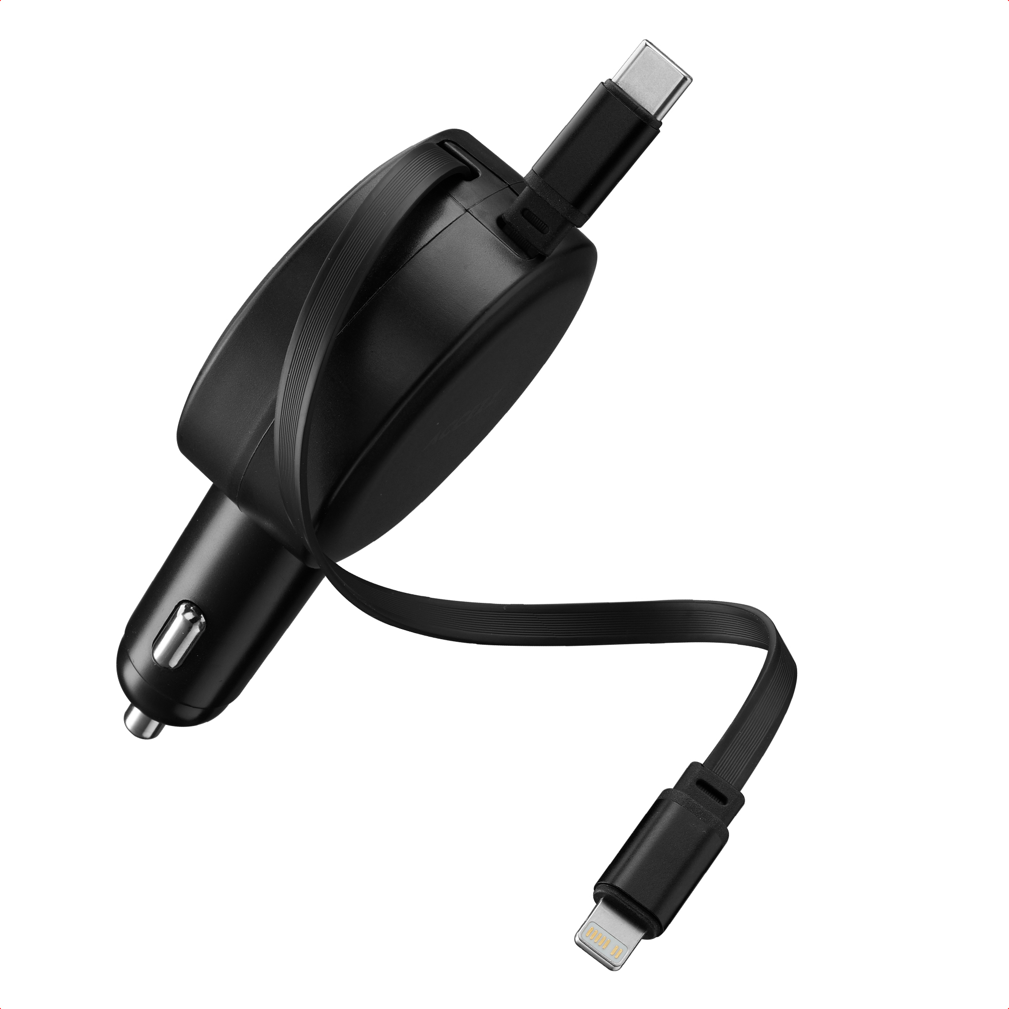 Accezz Autolader met uittrekbare kabels - USB-C / Lightning - 57W - Zwart
