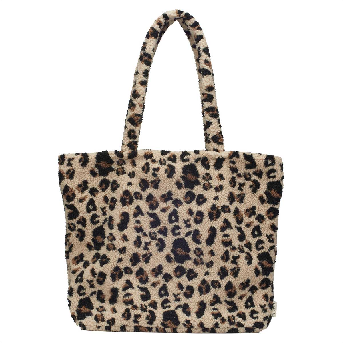 Selencia Zaya Tote Bag - Teddy Laptoptas 16 inch - Leopard