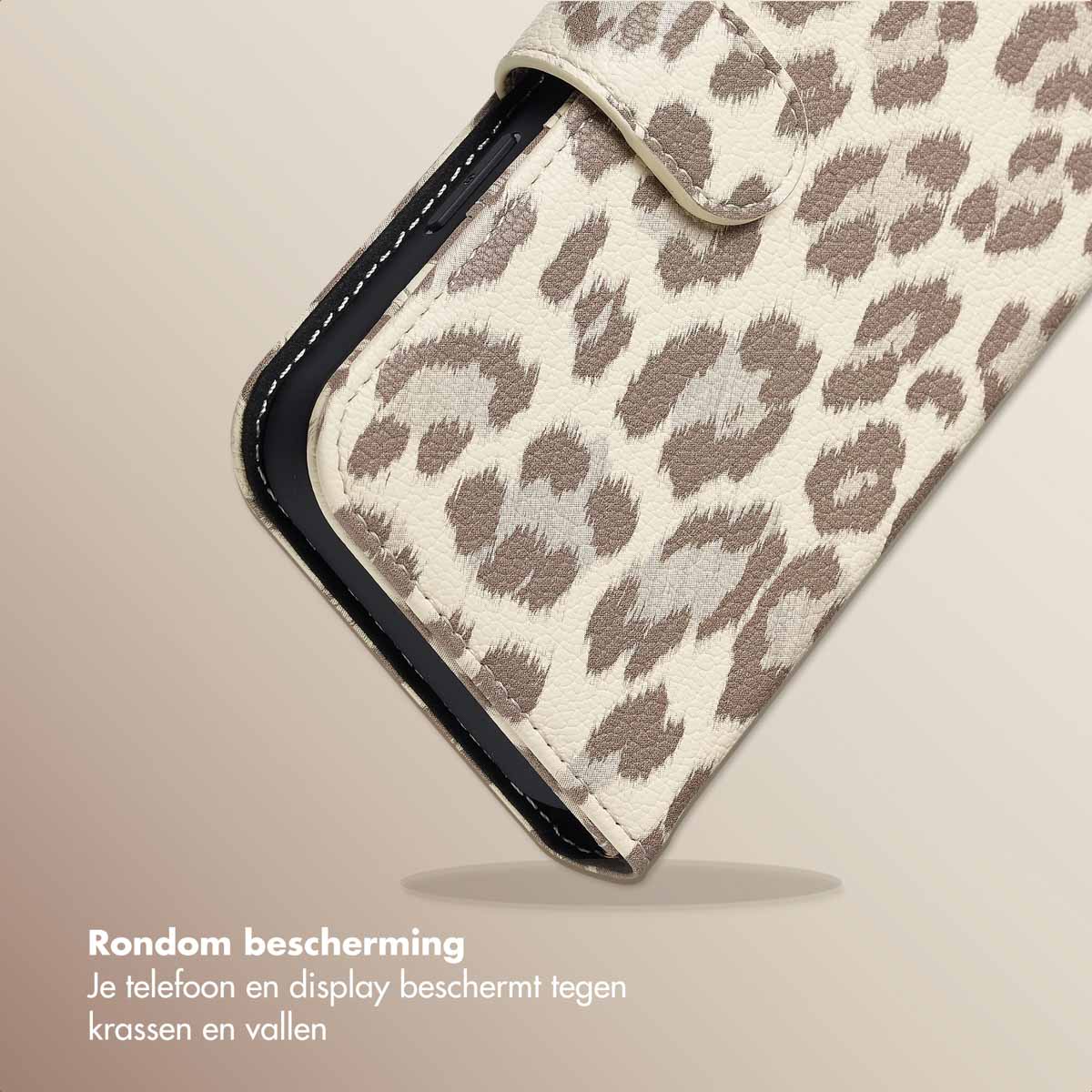 Selencia Sabi Bookcase met Panterprint voor de Apple iPhone 12 (Pro) - Soft Ivory