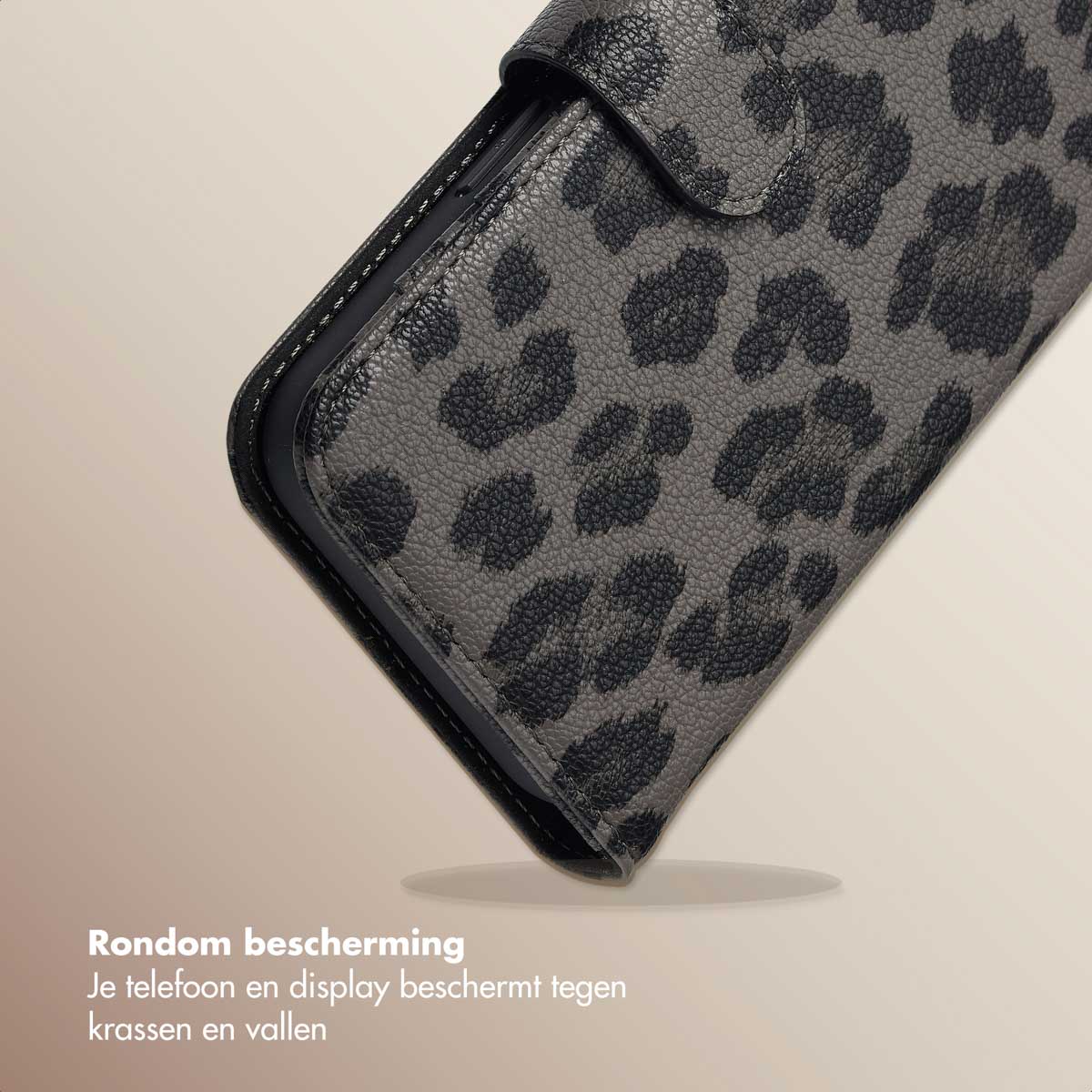 Selencia Sabi Bookcase met Panterprint voor de Apple iPhone 14 / 13 - Midnight Black
