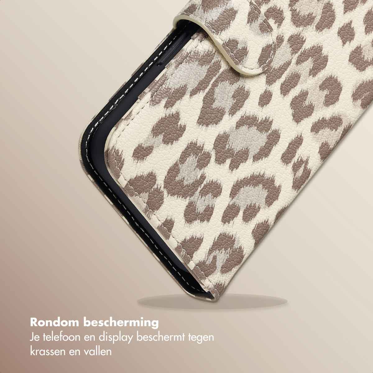 Selencia Sabi Bookcase met Panterprint voor de Apple iPhone 14 / 13 - Soft Ivory