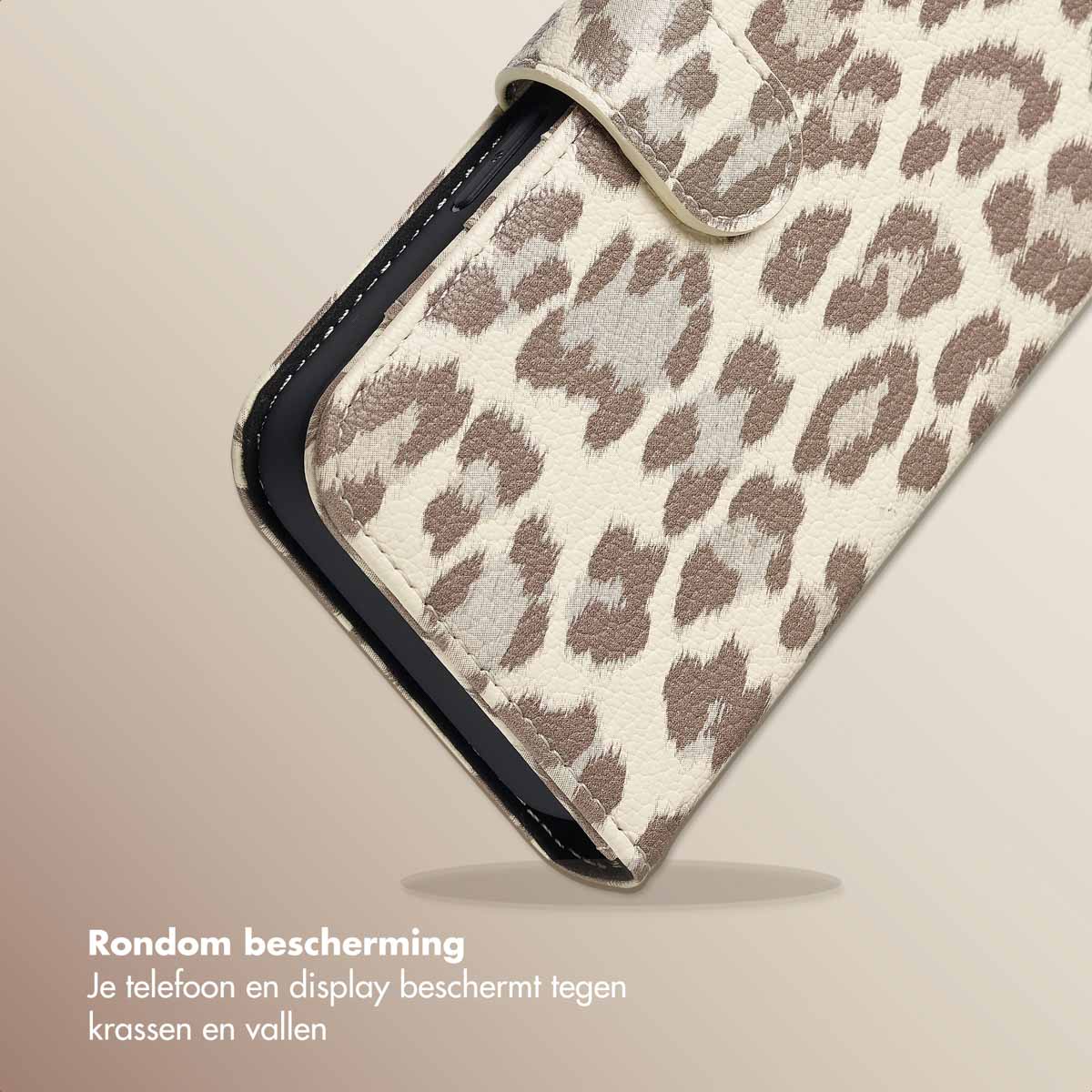 Selencia Sabi Bookcase met Panterprint voor de Apple iPhone 17e / 16e - Soft Ivory