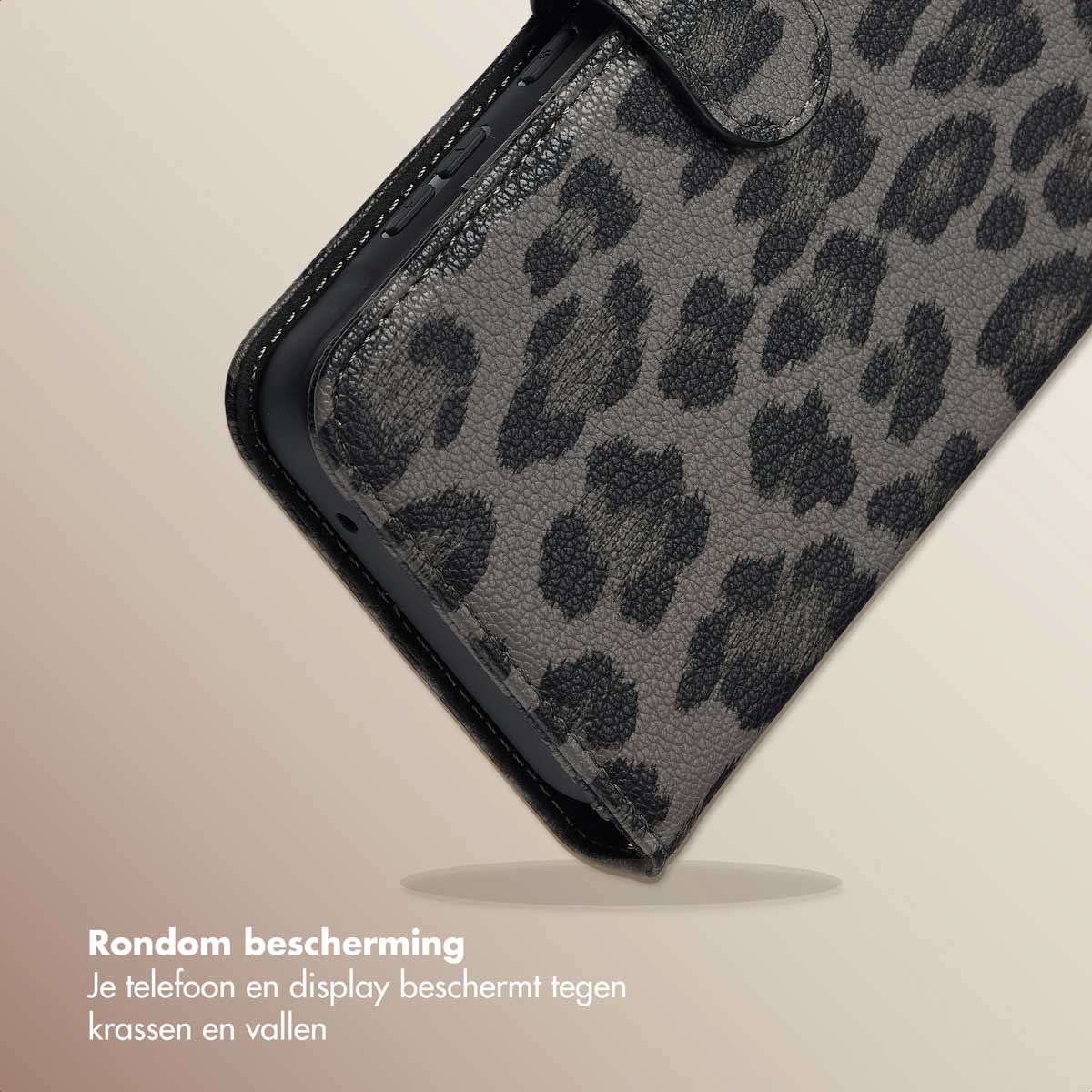 Selencia Sabi Bookcase met Panterprint voor de Samsung Galaxy A55 - Midnight Black