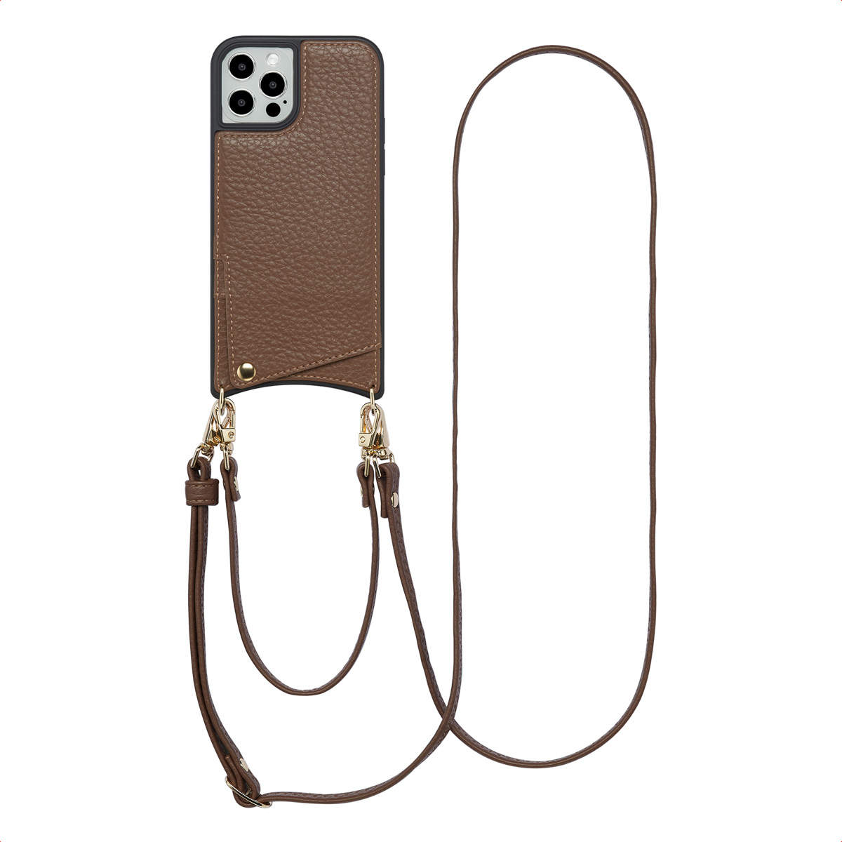 Selencia Nova Telefoonhoes met Koord en Pashouder voor de Apple iPhone 12 (Pro) - Mocha Brown