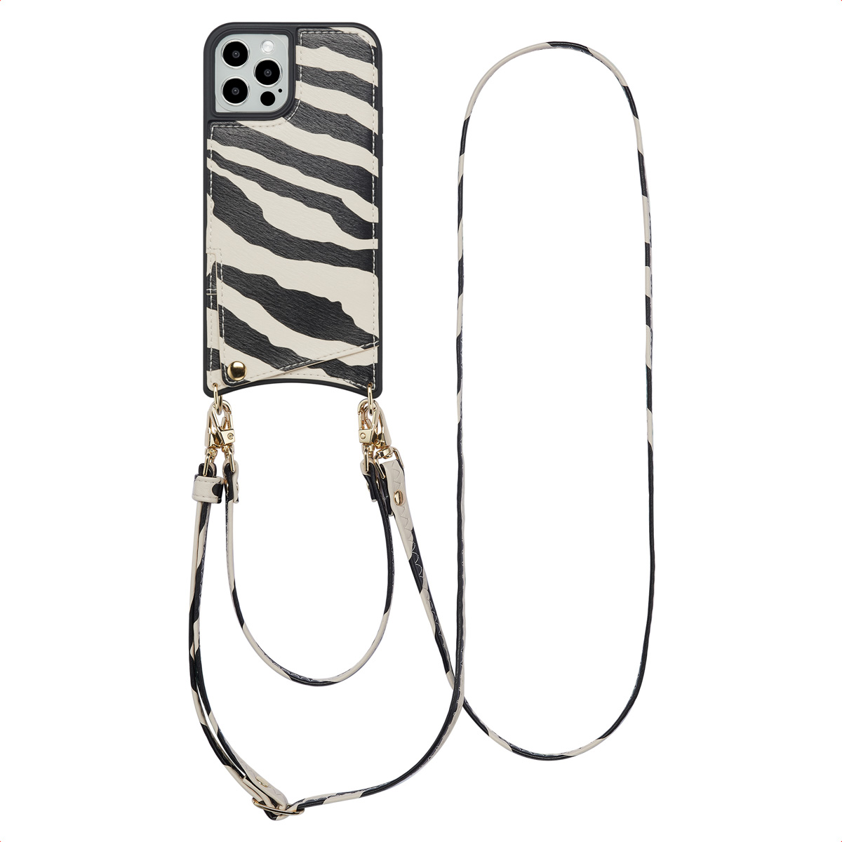 Selencia Nova Telefoonhoes met Koord en Pashouder voor de Apple iPhone 12 (Pro) - Zazzy Zebra