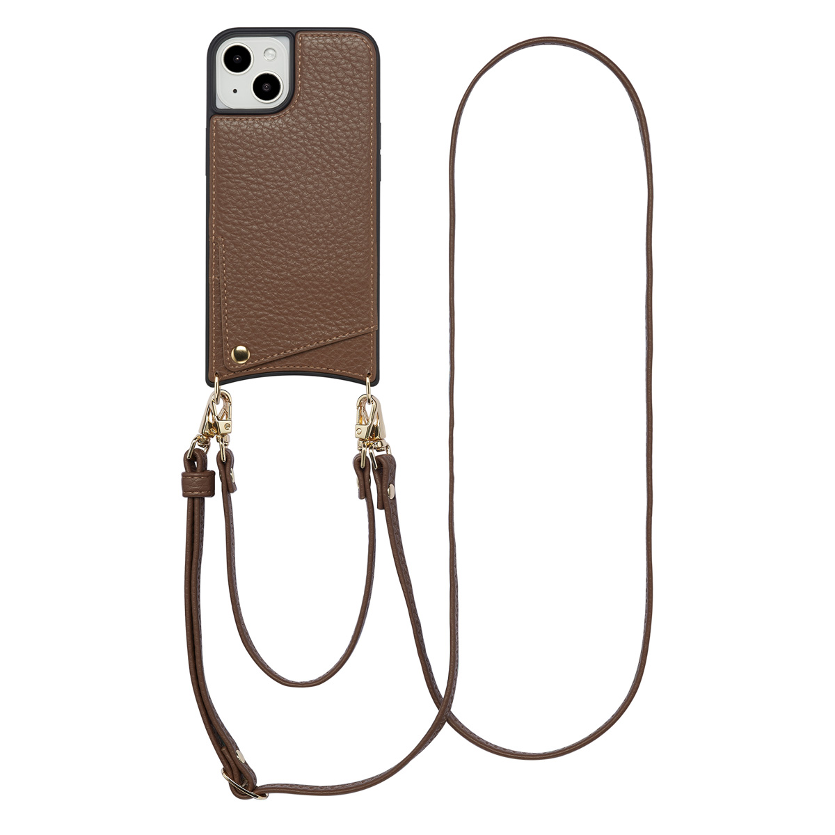 Selencia Nova Telefoonhoes met Koord en Pashouder voor de Apple iPhone 14 / 13 - Mocha Brown