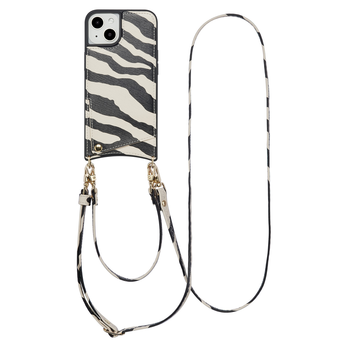 Selencia Nova Telefoonhoes met Koord en Pashouder voor de Apple iPhone 14 / 13 - Zazzy Zebra