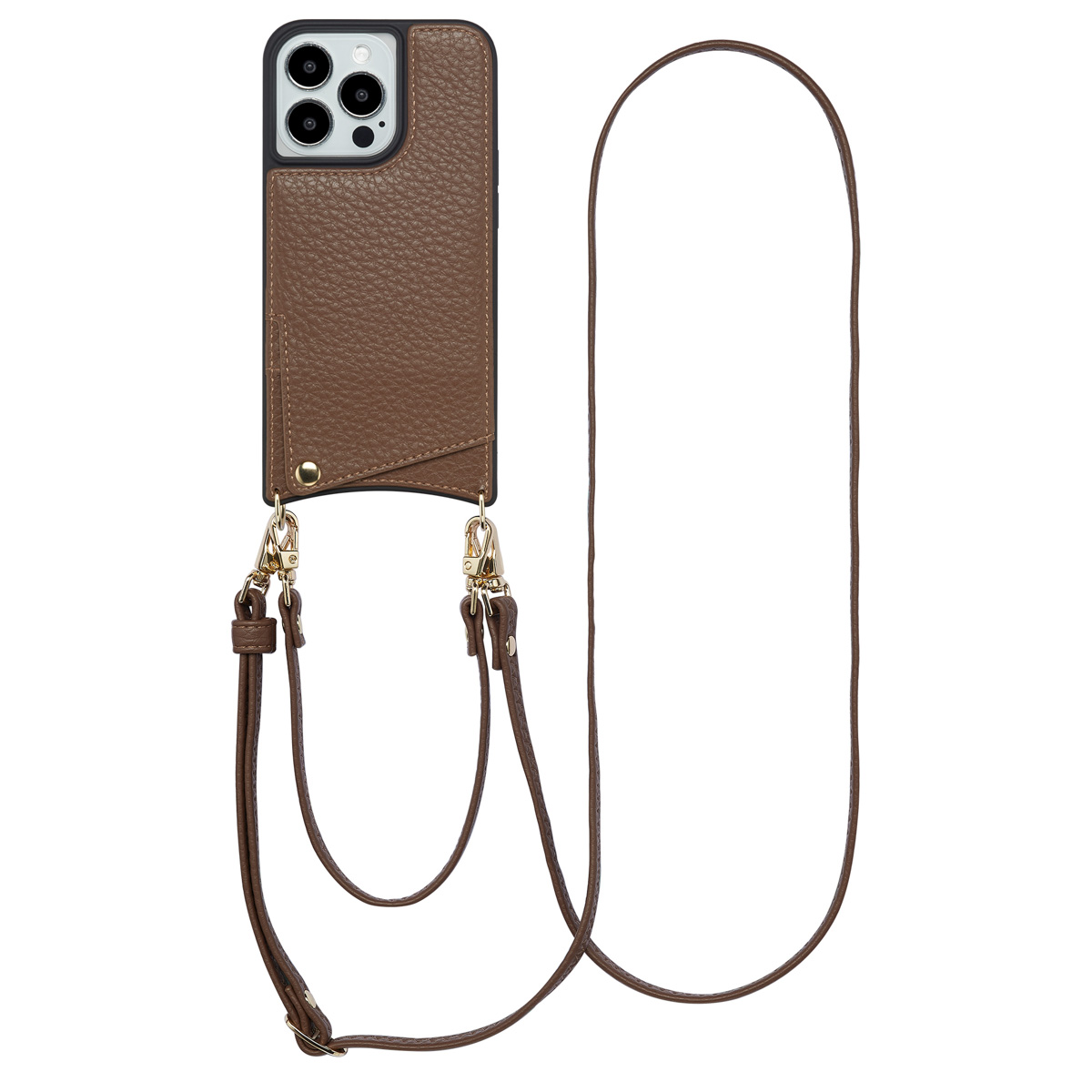Selencia Nova Telefoonhoes met Koord en Pashouder voor de Apple iPhone 13 Pro - Mocha Brown