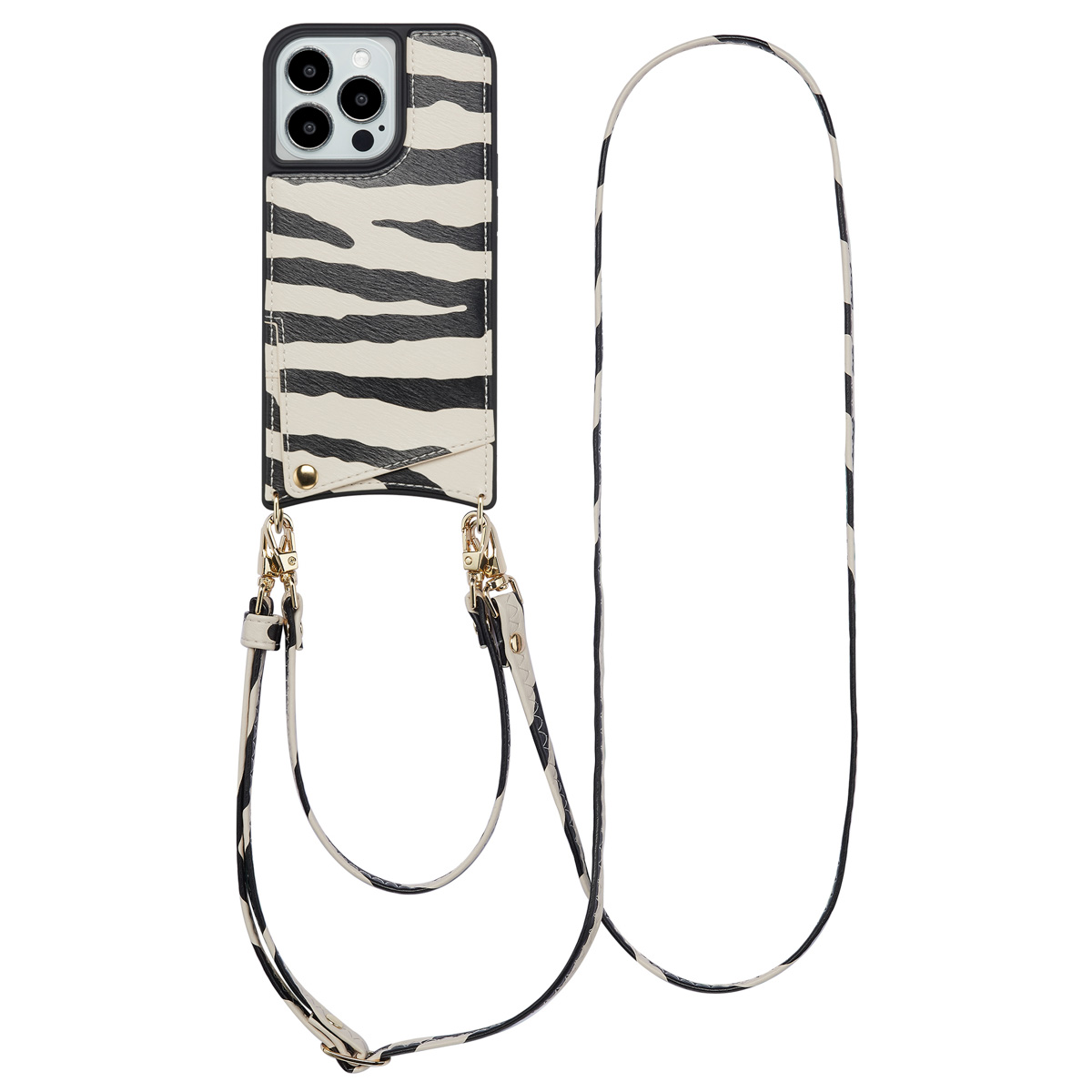Selencia Nova Telefoonhoes met Koord en Pashouder voor de Apple iPhone 13 Pro - Zazzy Zebra