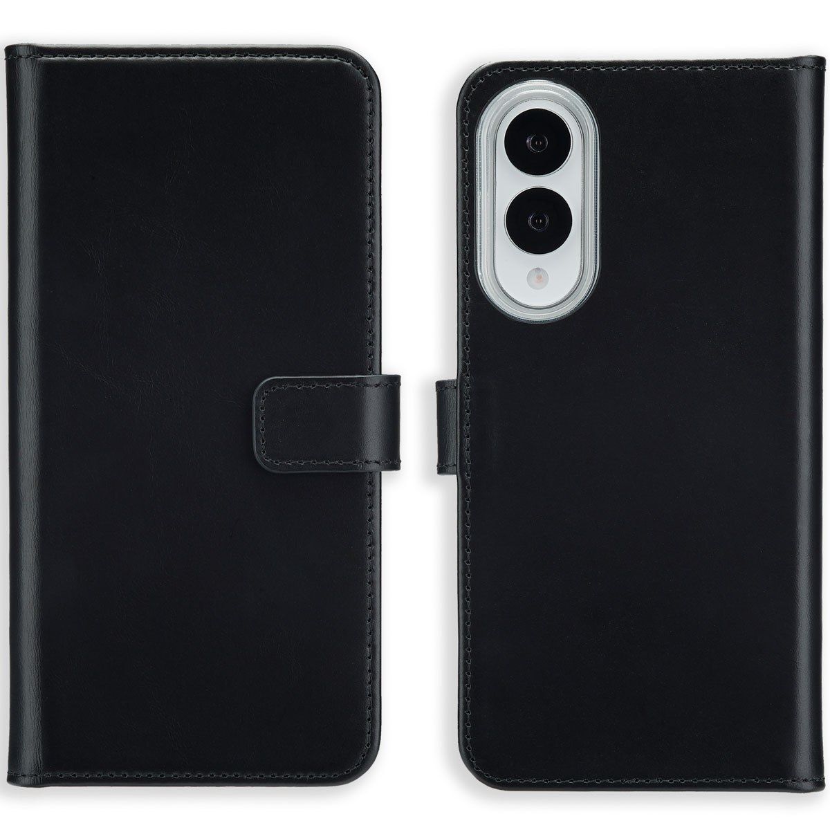 Selencia Echt Leren Bookcase voor de Samsung Galaxy S25 Edge - Zwart