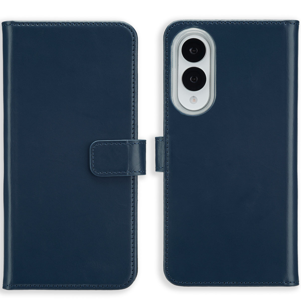 Selencia Echt Leren Bookcase voor de Samsung Galaxy S25 Edge - Donkerblauw