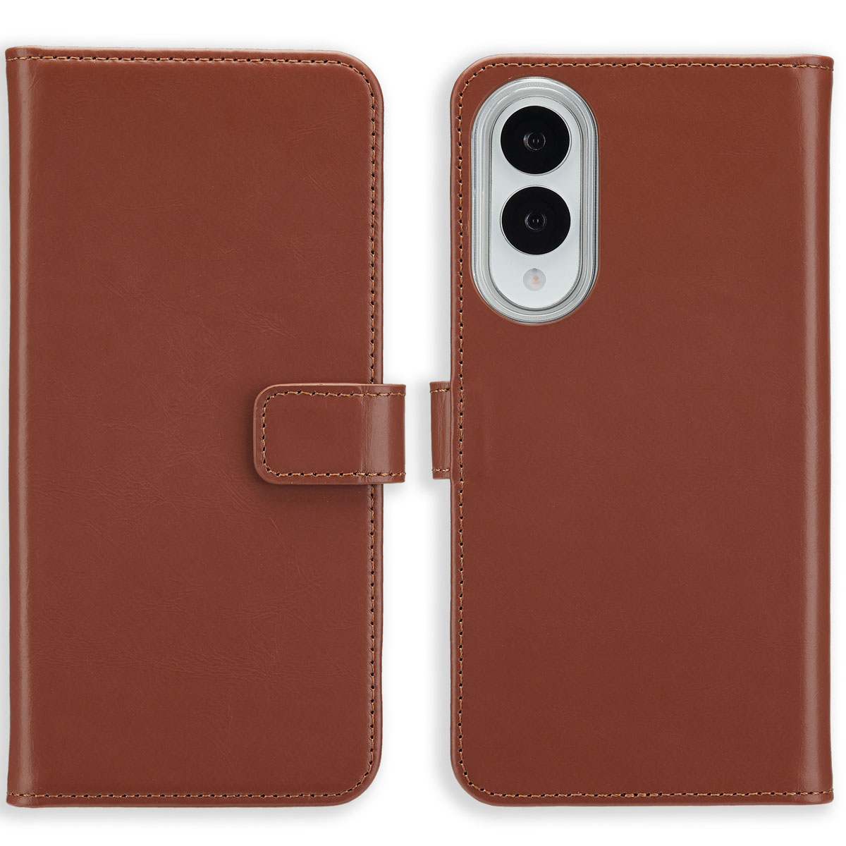 Selencia Echt Leren Bookcase voor de Samsung Galaxy S25 Edge - Lichtbruin