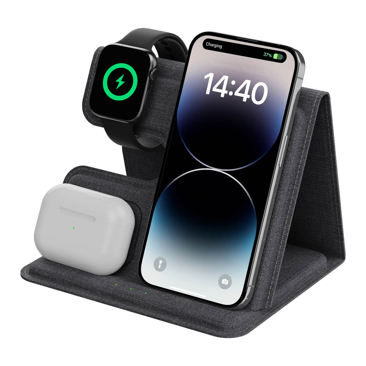 imoshion 3-in-1 Opvouwbare draadloze oplader voor Apple - iPhone / AirPods / Apple Watch - Grijs