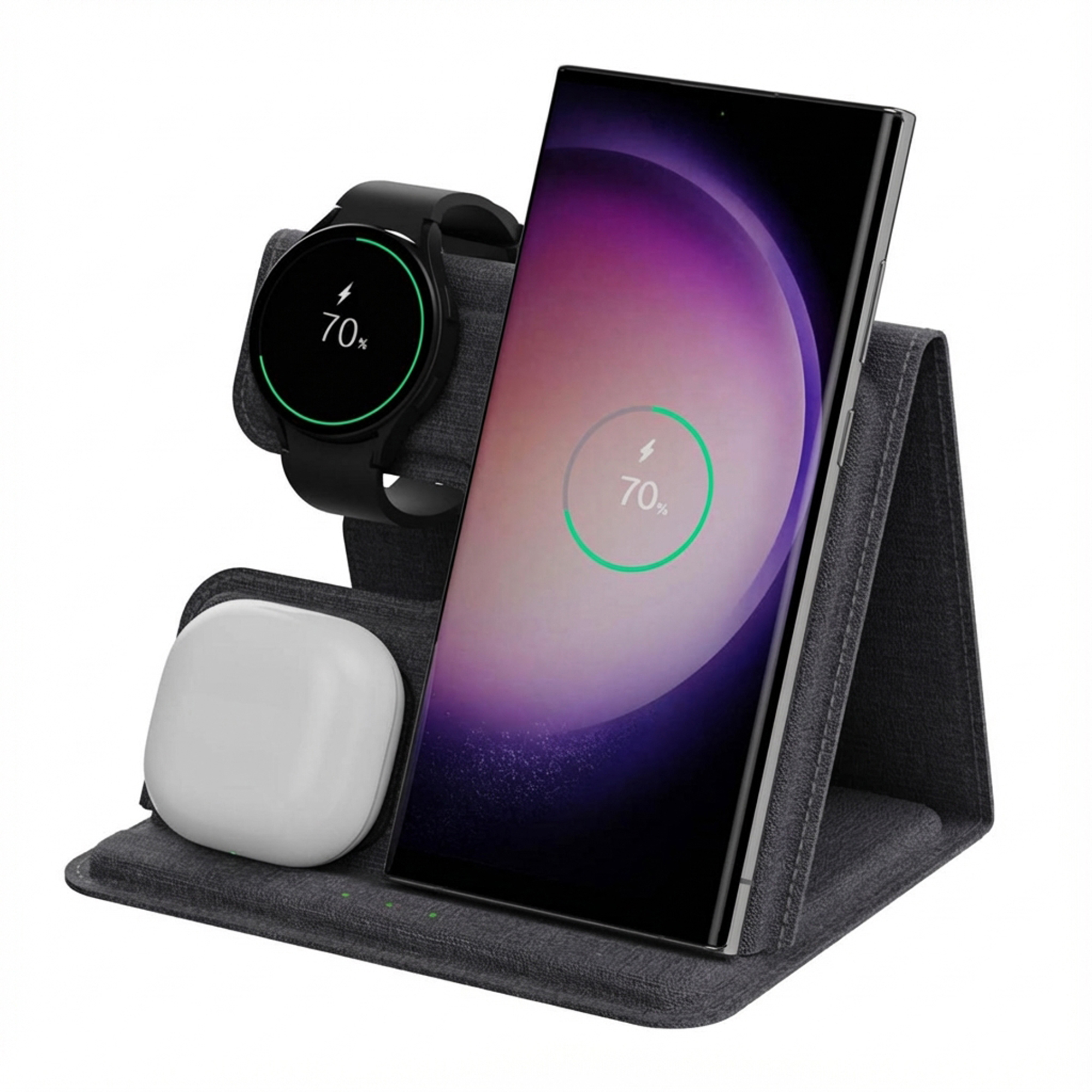imoshion 3-in-1 Opvouwbare draadloze oplader voor Samsung - Galaxy smartphone / Galaxy Buds / Galaxy Watch - Grijs