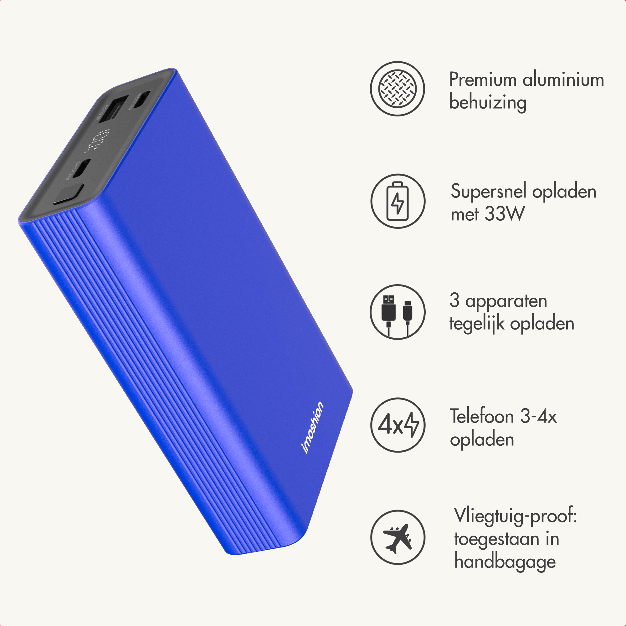 imoshion Ultra Series Aluminium Powerbank 20.000 mAh - Quick Charge en Power Delivery - Cobalt Blue