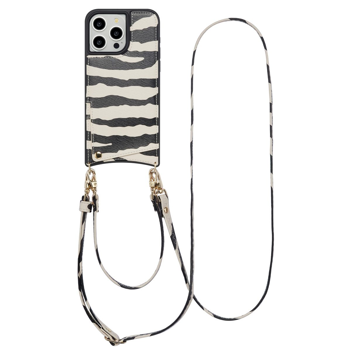 Selencia Nova Telefoonhoes met Koord en Pashouder voor de Apple iPhone 15 Pro Max - Zazzy Zebra