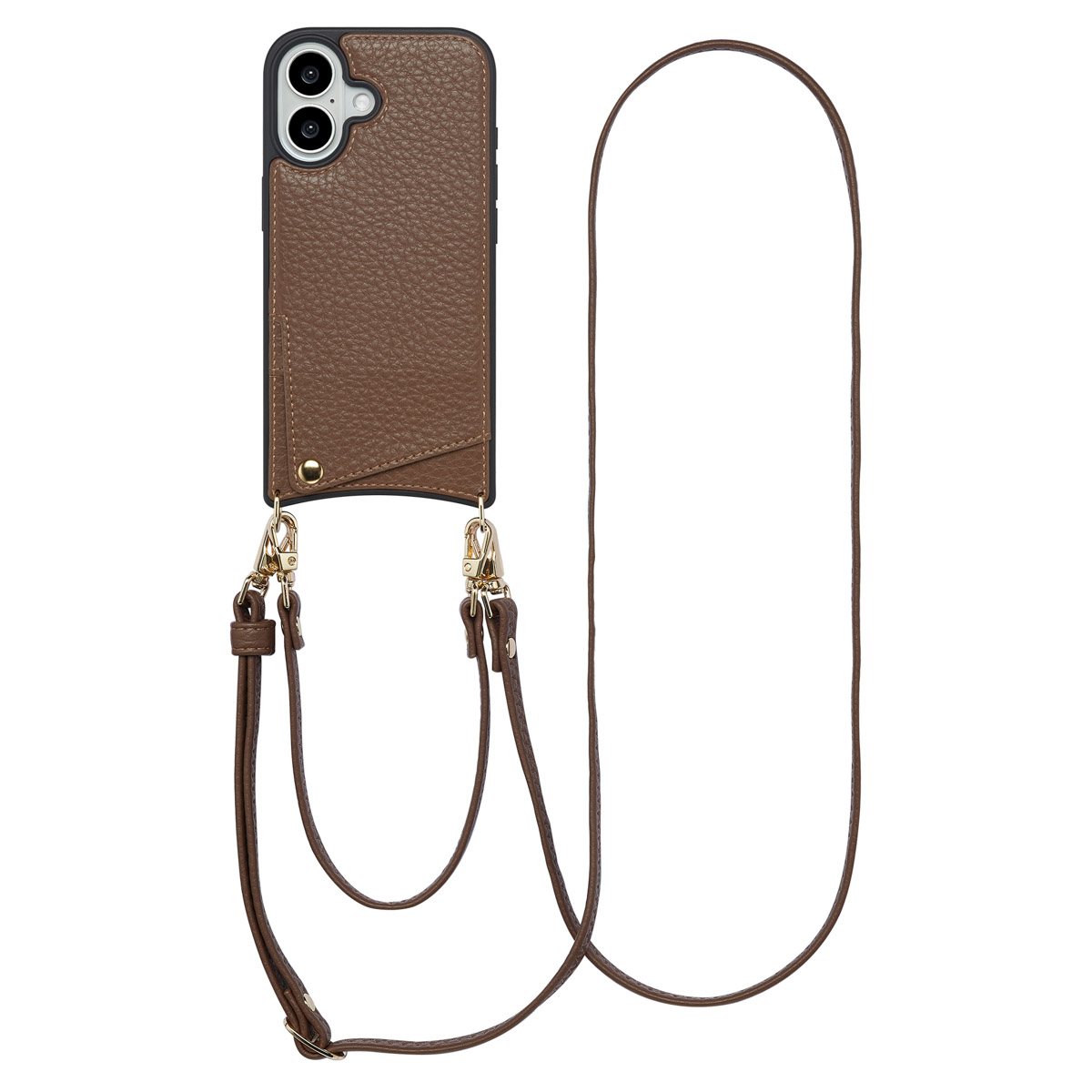Selencia Nova Telefoonhoes met Koord en Pashouder voor de Apple iPhone 16 - Mocha Brown