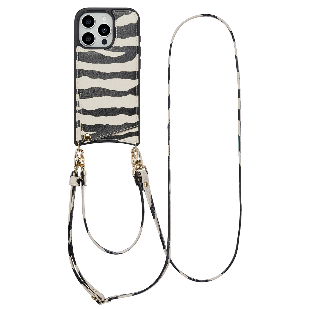 Selencia Nova Telefoonhoes met Koord en Pashouder voor de Apple iPhone 16 Pro - Zazzy Zebra