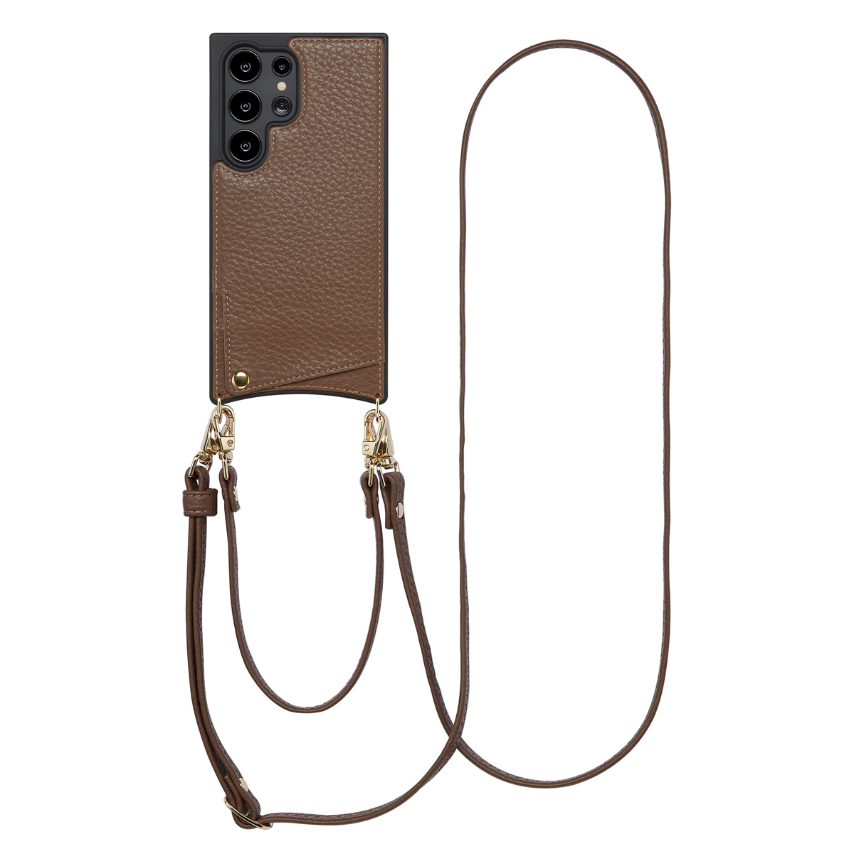 Selencia Nova Telefoonhoes met Koord en Pashouder voor de Samsung Galaxy S24 Ultra - Mocha Brown